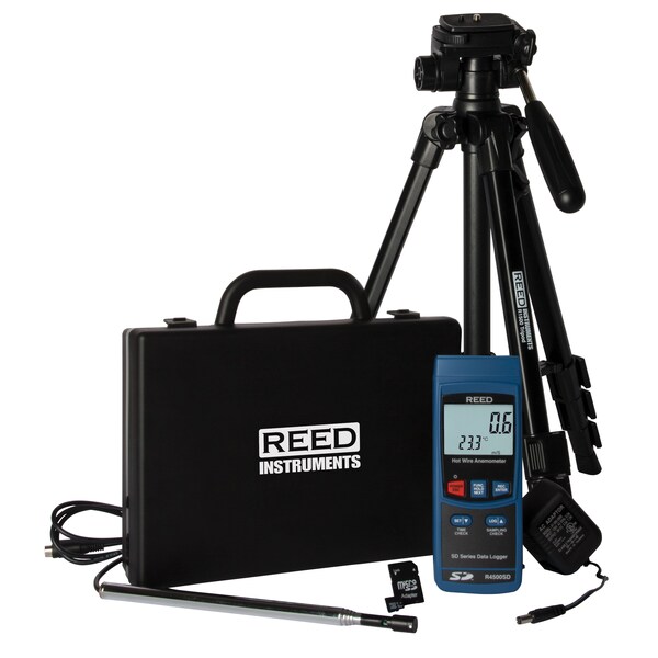 REED Data Logging Hot Wire Thermo-Anemometer with Tripod, SD Card and Power Adapter